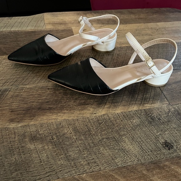 Black and Cream Croc Pattern Low Block Heels - Picture 10 of 14